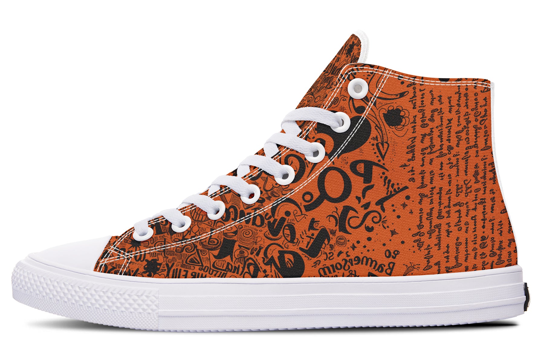 TOO MUCH TEXT ORANGE Women's High Tops White Sole US